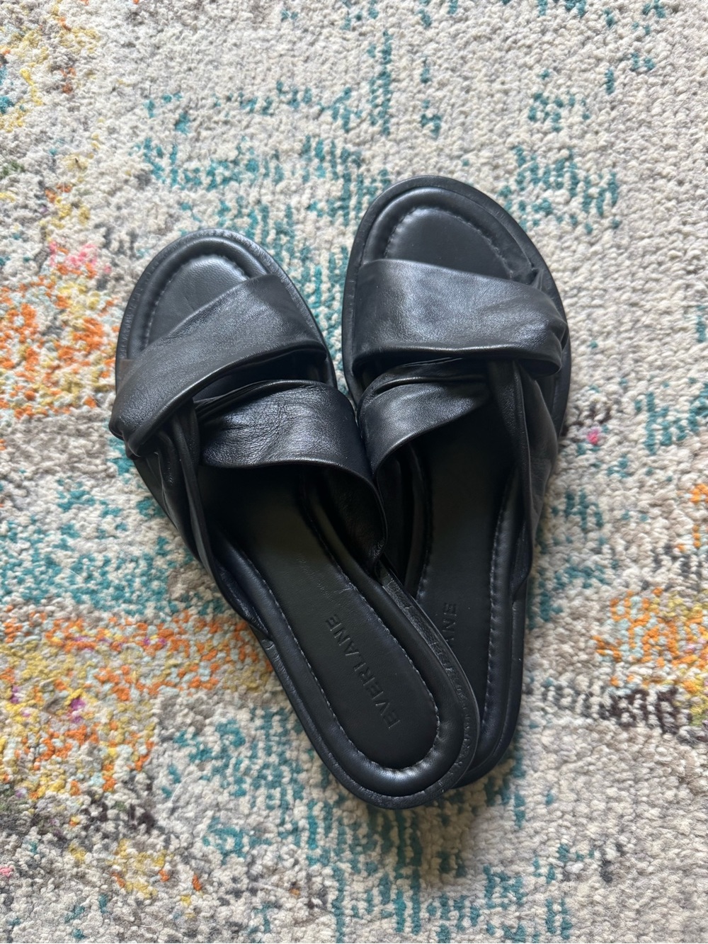 Everlane Black Crisscross Leather Slide Sandals